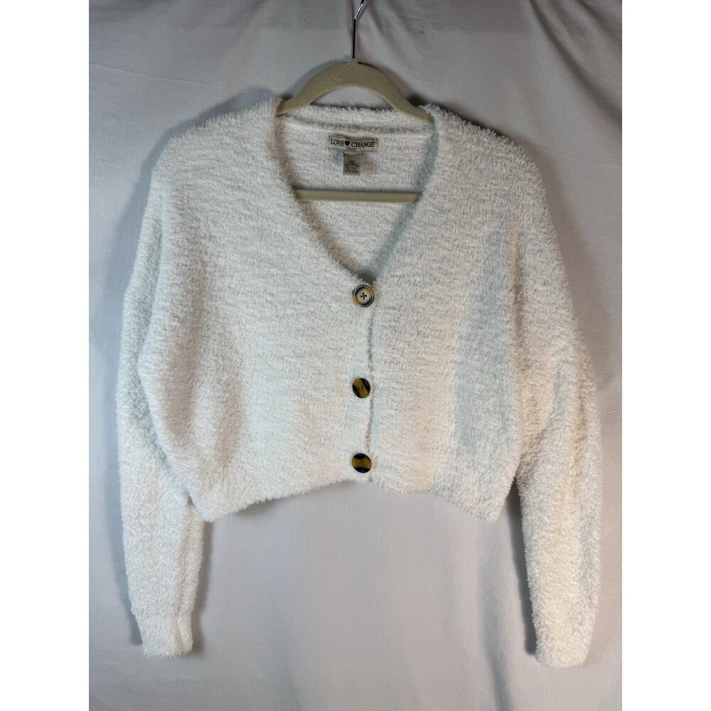 Love Change Italy Cropped Sweater Women's XS Ivory Button Cardigan Soft Cozy